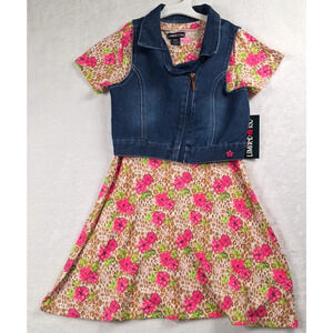Limited Too Girls Floral Dress with Denim Vest Size 8 (M) NEW w/Tags